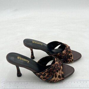 Wansseny Loepard Women Comfortable Mid Heel Slip on Mules Classic Criss Cross